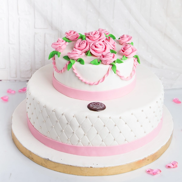 Rosy Elegance Engagement Cake